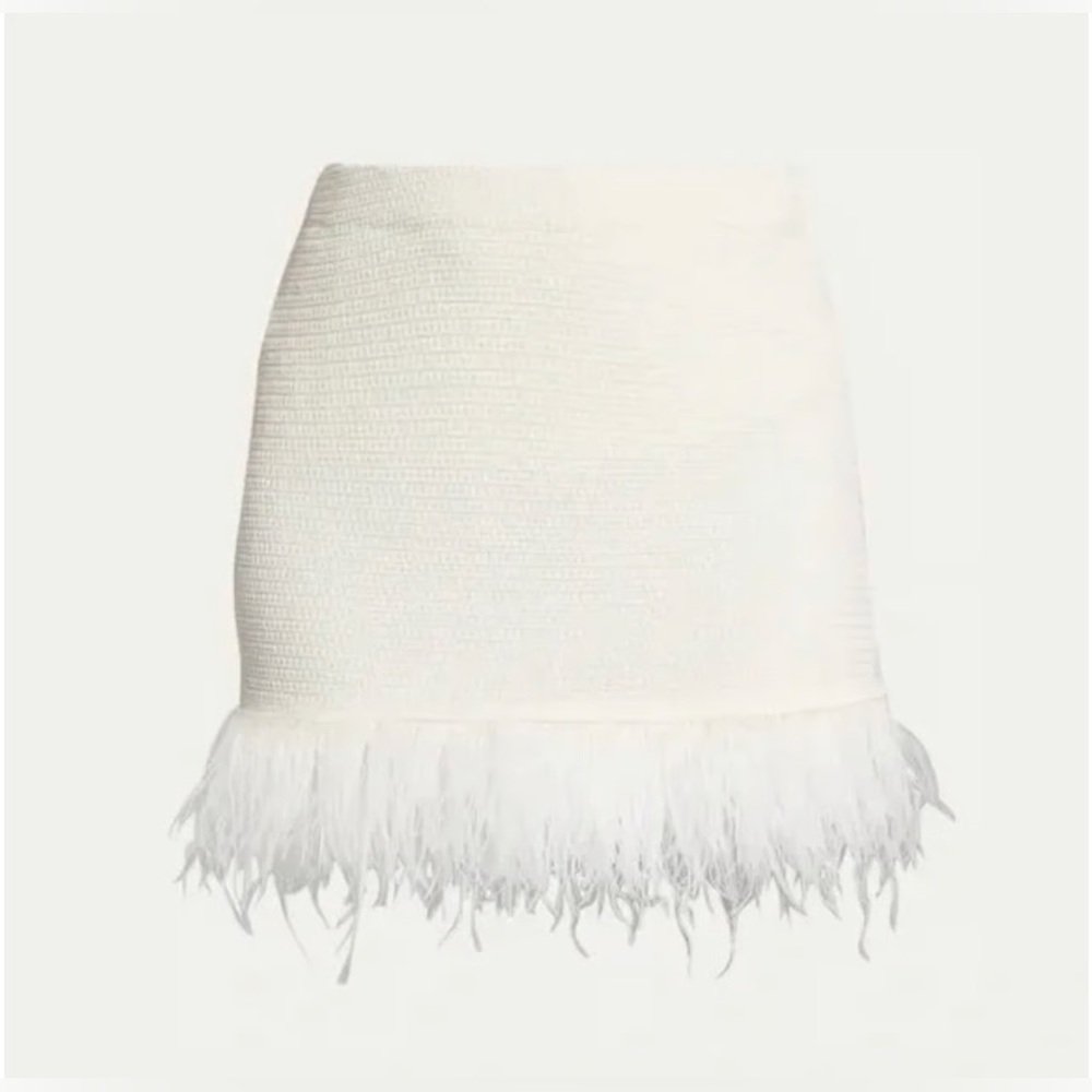 FRAME Crochet Feather-Trim Mini Skirt